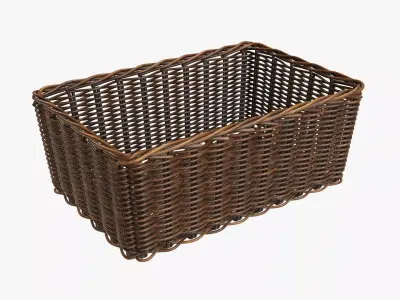 Wicker basket rectangular 01 dark brown 3D model