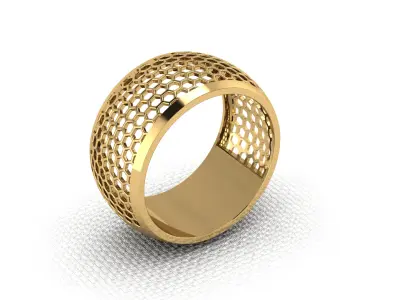 Golden ring with honeycomb patterns 3D print model