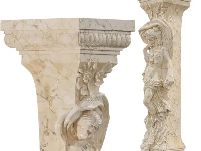 Classical Female Column Sculpture Ornamental Low-poly 3D model