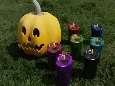 Halloween pumpkins and candles Low-poly 3D model