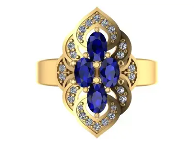 Quad Oval Ruby Diamond Halo Ring 3D print model