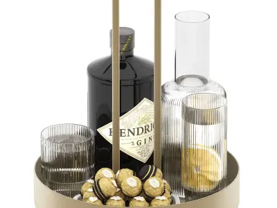 grib tray with ripple carafe and hendrick gin 3D model