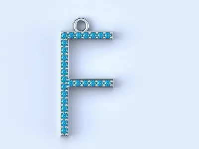 Letter F Diamond Pendant Gold Silver Platinum Luxury 3D print model