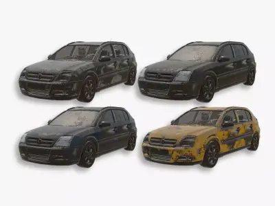 abandoned cars destroyed vehicles Low-poly 3D model