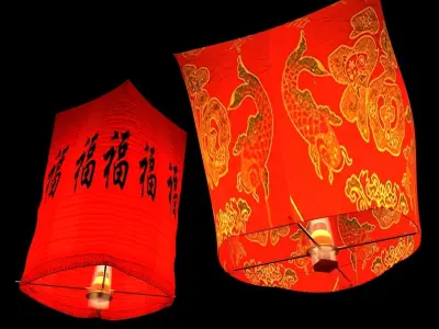 Chinese red sky lantern  3D model