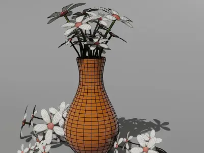 Vase with White Flowers  Free low-poly 3D model