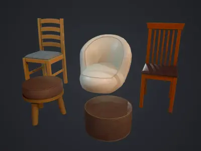 Living room chair set PBR Low-poly 3D model