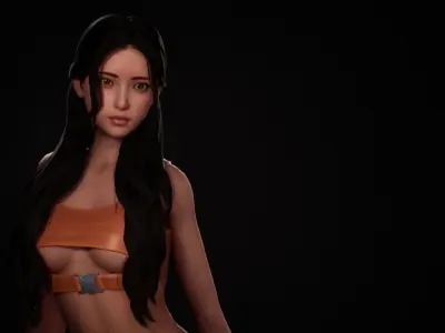 Nude Bikini Girl Satomi - Rigged Animated Game Character  Low-poly 3D model