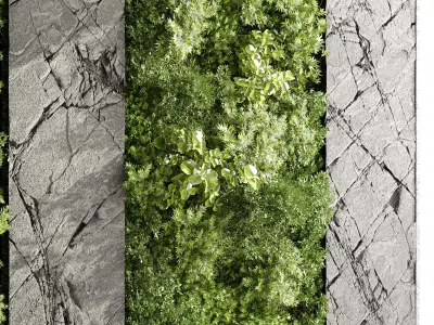 Vertical Wall Garden With rock frame 3D model