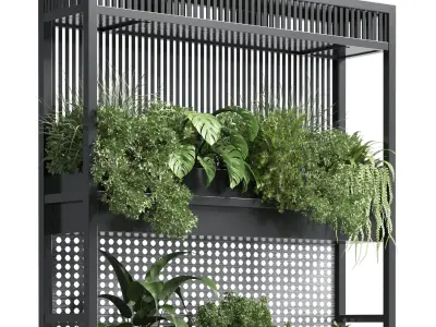 stand palnt metal vase  three wooden pots  Low-poly 3D model