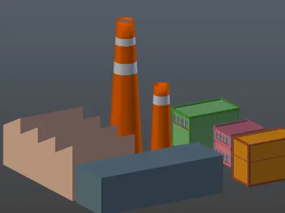 Town building cartoon Free low-poly 3D model