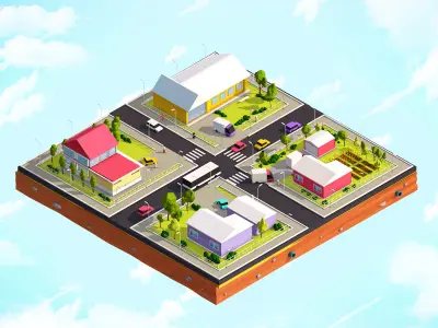 Cartoon Low Poly City Suburbs Low-poly 3D model