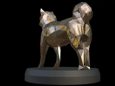 Steampunk Shiba Inu Dog Pose Low-poly 3D model