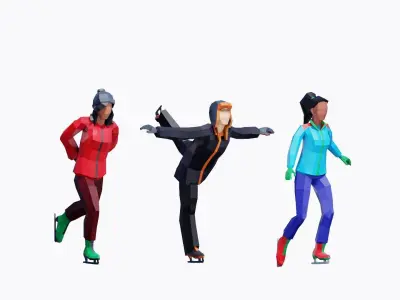 Ice Skating People - Animated and Rigged Low-poly 3D model