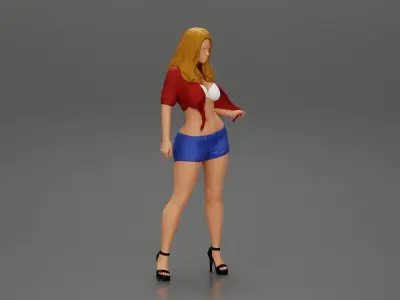 Sexy woman posing in short and shirt with open chest 3D print model