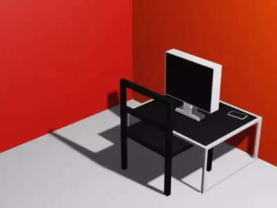 Office with desktop chair table and phone Free low-poly 3D model