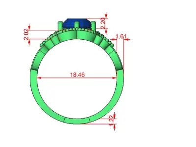 Beaded Gold Ring with Blue Gemstone  3D print model