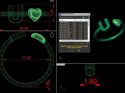 Alphabet Jewelry with Heart Ring U 3D print model