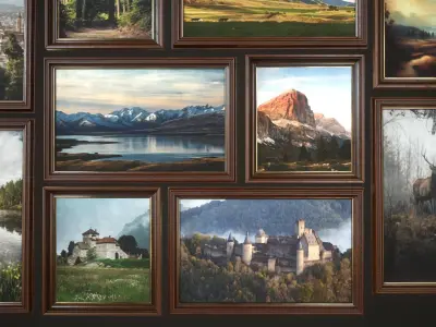 Set of paintings with a frame Low-poly 3D model