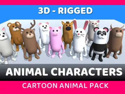 Lowpoly Animal Characters - Cartoon Humanoid Animal Characters Low-poly 3D model
