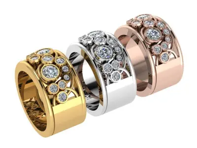 Ring182 gold ring with diamonds 3D print model