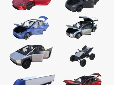 Full Tesla 2020 Vehicle Lineup with interiors 3D model