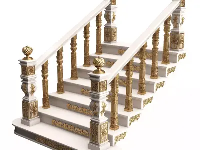 Carved Stair 01 White Low-poly 3D model