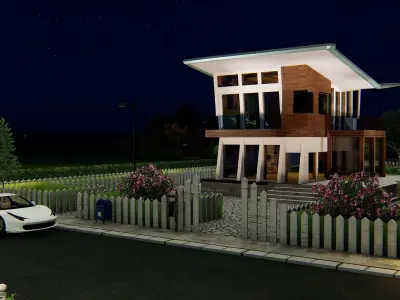 Urban house with palm trees 3D model