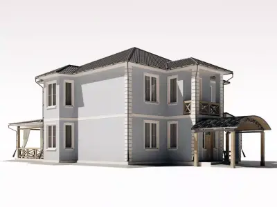 Two-storey residential building with a large terrace 3D model