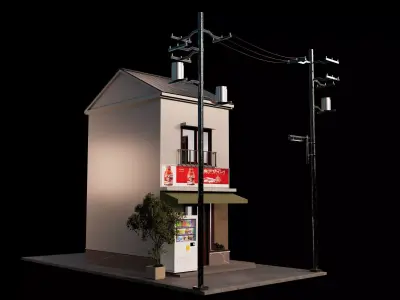 Japanese style shop front 3D model