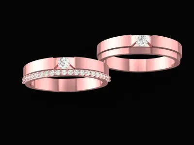 Elegant Couple Diamond Wedding Rings 114 3D print model