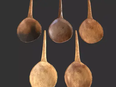 Medieval Round Wood Spoon Free low-poly 3D model