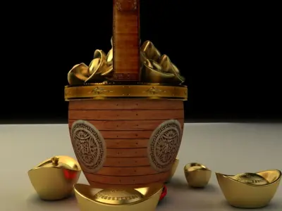 Chinese gold ingot bucket 3D model