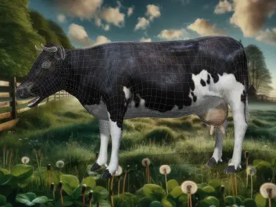 Black and White Iconic Cow Low-poly 3D model