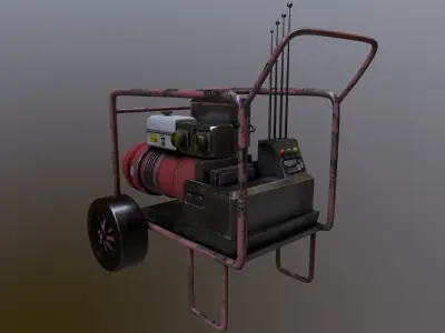 Generator Game Ready Low Poly 3D Model portable on wheels Low-poly 3D model