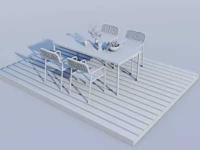Modern Solid Wood Patio Table and Woven Texture Seating Low-poly 3D model