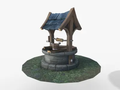 Well low poly water in middle of grassy area Low-poly 3D model