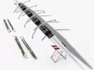 Rigged Quadruple Scull Rowing Boat 3D model