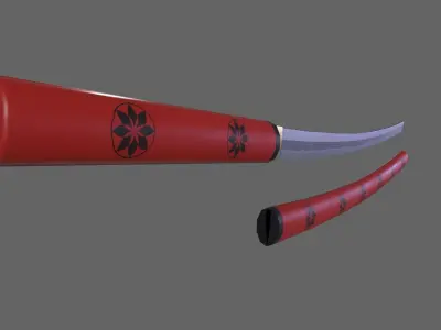 PBR Katana Japanese Sword Red V3 Low-poly 3D model