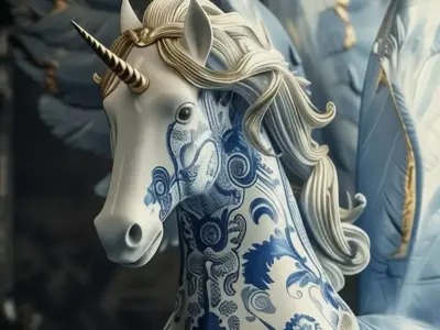 Porcelain Pegasus Winged Unicorn Gold Accents 3D Model Low-poly 3D model