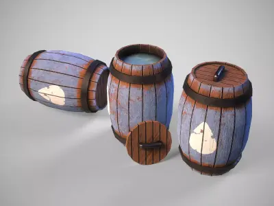Stylized gameready barrel with water Low-poly 3D model