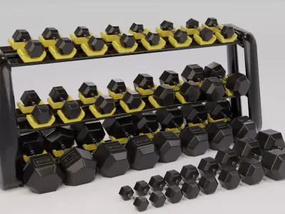 Dumbbells Game Ready Pack with Holder Low-poly 3D model