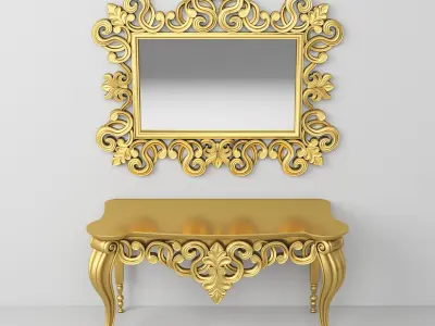 Classic Console Table and Mirror 001 3D model