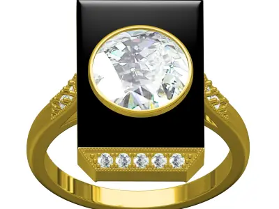 Unique Black Onyx Stone Art Deco Ring 2 3D print model