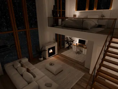 Winter House Blender Scene - NIGHT 3D model
