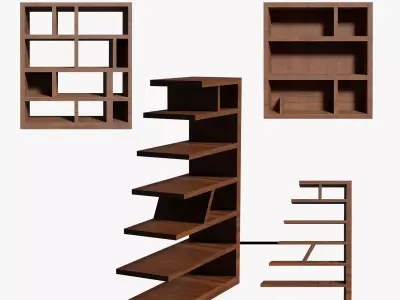 Deco BookShelfs Wood Style Scape Lignum Lot 2 Group N3- Low 3D model