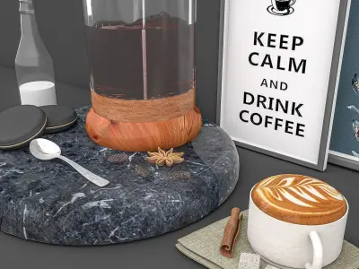 coffe set coffee maker on marble table Free 3D model