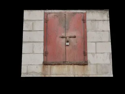 Stone Brick Wall with Red Door  3D model