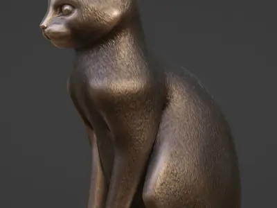 Cat Sitting Metal Statuette Low-poly Low-poly 3D model