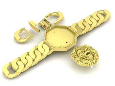 Luxury Lion Head Cuban Chain Bracelet for Men  3565 3D print model